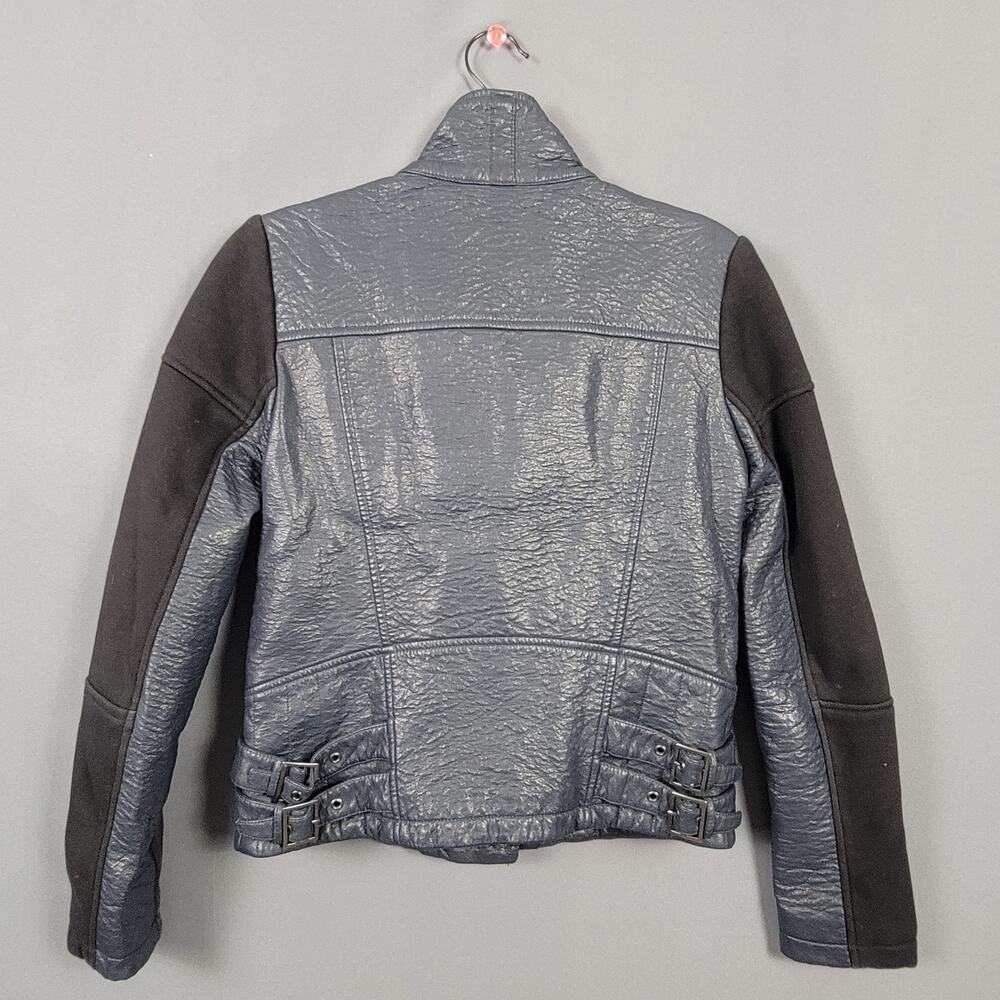 Bernardo Faux Leather Moto Biker Jacket Gray Asym Zip Buckle Hardware - Picture 2 of 10